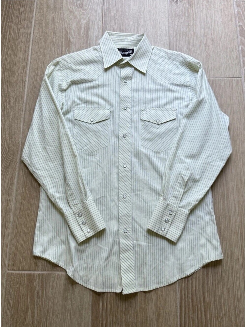 Vintage Wrangler Strip Pearl Snap Green Rodeo Western Shirt Men's Medium